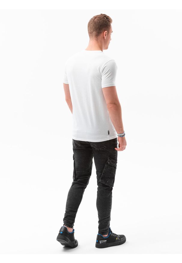 Ombre Clothing - T-shirt męski z nadrukiem S1434 V-5A - biały - XXL. Kolor: biały. Materiał: bawełna. Wzór: nadruk. Styl: klasyczny