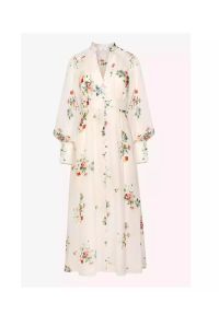 JENESEQUA - Jedwabna sukienka Annecy. Kolor: beżowy. Materiał: jedwab. Wzór: kwiaty, nadruk. Typ sukienki: dopasowane #1