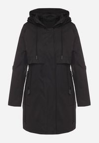 Born2be - Czarny Płaszcz Kurtka Przeciwwiatrowa z Kapturem Amilina. Okazja: na spacer, na co dzień. Typ kołnierza: kaptur. Kolor: czarny. Materiał: wełna, jeans. Wzór: aplikacja. Styl: casual, elegancki #4