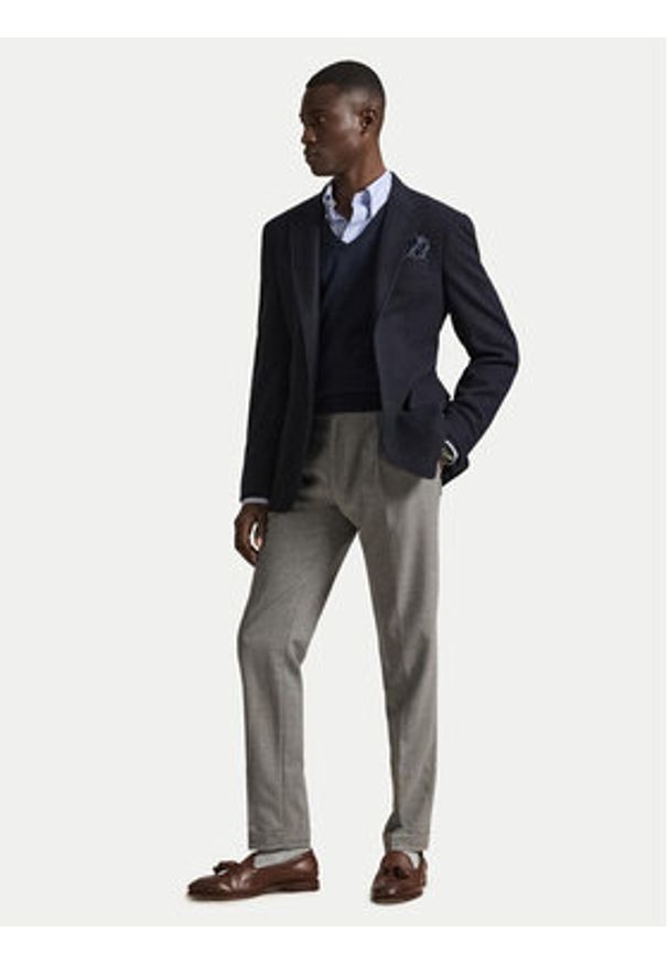 Polo Ralph Lauren Sweter Ls Sf Vn Pp 710670789004 Granatowy Slim Fit. Typ kołnierza: polo. Kolor: niebieski. Materiał: bawełna