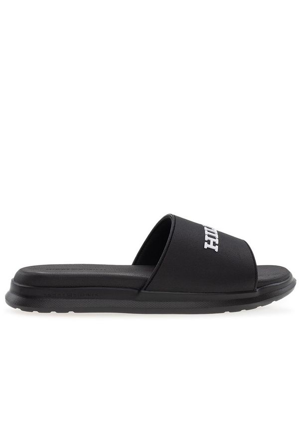 TOMMY HILFIGER - Klapki Tommy Hilfiger Dual Density Hilfiger Pool FM0FM05430-BDS - czarne. Okazja: na plażę, na co dzień. Kolor: czarny. Materiał: syntetyk, guma. Wzór: aplikacja. Styl: casual