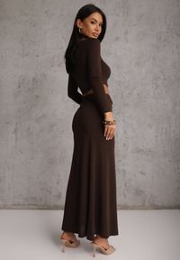 Renee - Brązowy Komplet Spódnica i Longsleeve Zdobione Marszczeniami i Aplikacjami Bervessa. Kolor: brązowy. Wzór: aplikacja #2