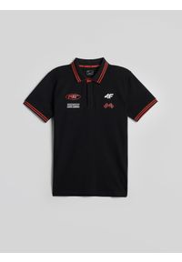 4f - 4F Koszulka polo regular męska - czarna XXL. Okazja: na co dzień. Typ kołnierza: polo. Kolor: czarny. Materiał: materiał, jeans, dzianina. Długość: krótkie. Wzór: nadruk. Styl: casual, klasyczny, elegancki #1