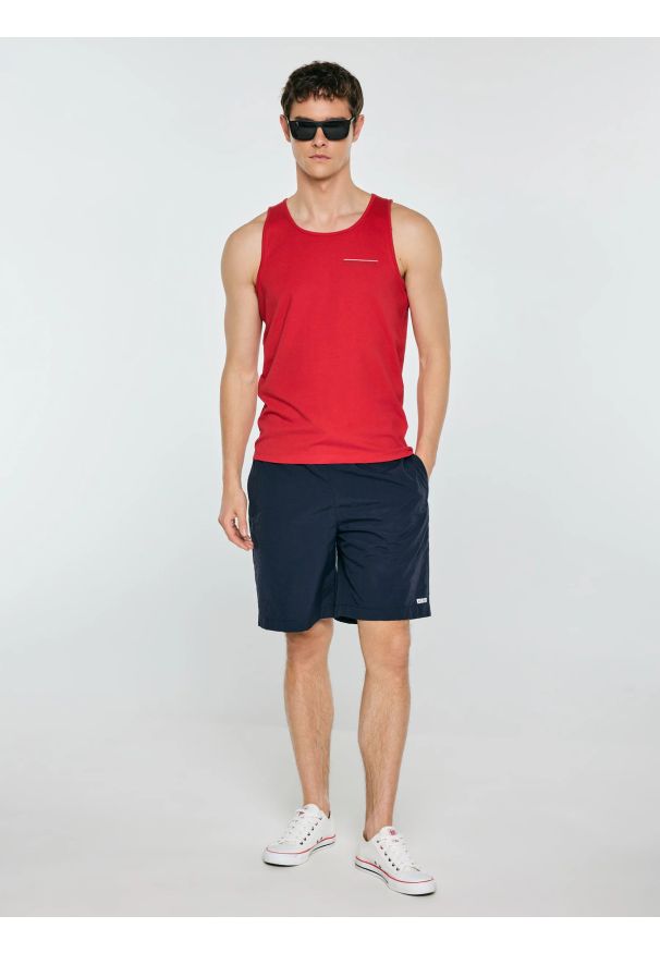 Big-Star - Koszulka męska bez rękawów czerwona Soner 603. Kolor: czerwony. Materiał: dzianina. Długość rękawa: bez rękawów. Wzór: nadruk. Sezon: lato. Styl: klasyczny, sportowy