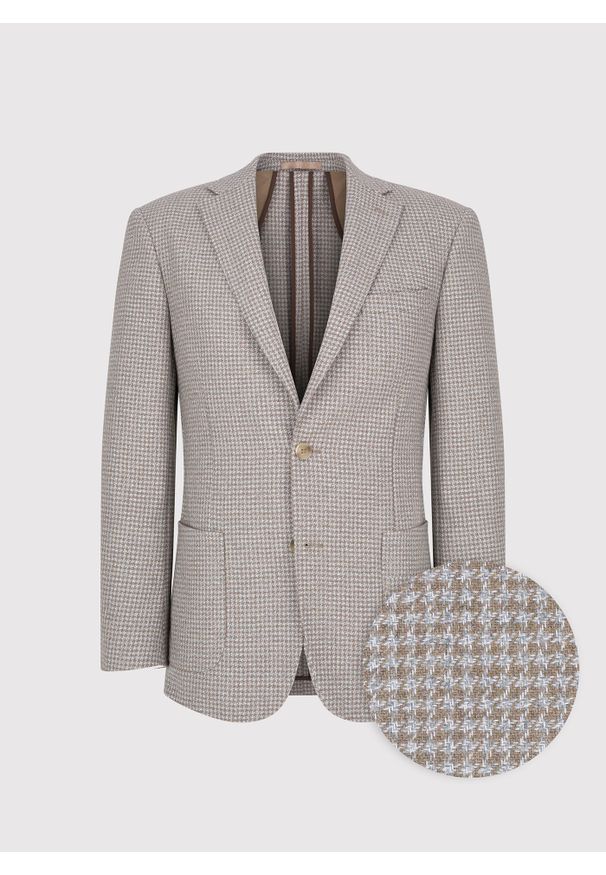 Pako Lorente - PAKO LORENTE - Jasnobrązowa marynarka w drobną kartkę. Okazja: na co dzień. Kolor: brązowy. Materiał: poliester, wełna. Wzór: kratka. Styl: casual