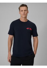 4f - 4F T-shirt regular gładki męski - granatowy XL. Okazja: na co dzień. Kolor: niebieski. Materiał: jeans, materiał, dresówka. Wzór: gładki. Styl: casual, klasyczny #1