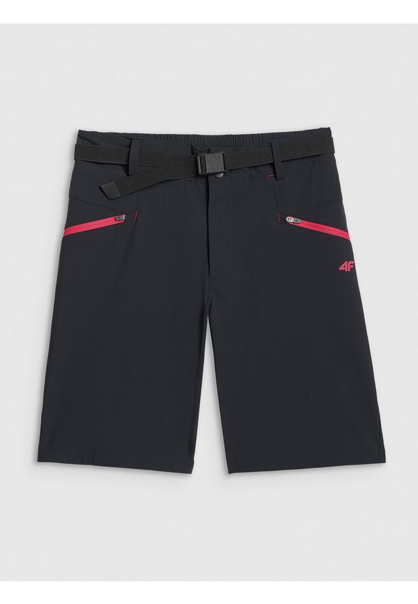 4f - 4F Spodenki trekkingowe szybkoschnące damskie - czarne XS. Stan: podwyższony. Kolor: czarny. Materiał: skóra, tkanina. Długość: do kolan. Sezon: lato. Sport: turystyka piesza