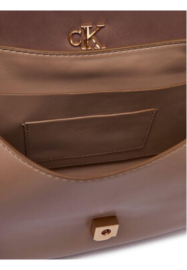 Calvin Klein Torebka Ck Conv Chain Brushed Medium Bag LV04F3407G Beżowy. Kolor: beżowy. Materiał: skórzane