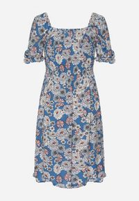 Born2be - Niebieska Wiskozowa Sukienka Midi z Gumkami Przy Dekolcie i Wzorem w Kwiaty Alonvaria. Okazja: na spacer, na imprezę. Kolor: niebieski. Materiał: wiskoza. Wzór: kwiaty. Sezon: wiosna, lato. Długość: midi #4