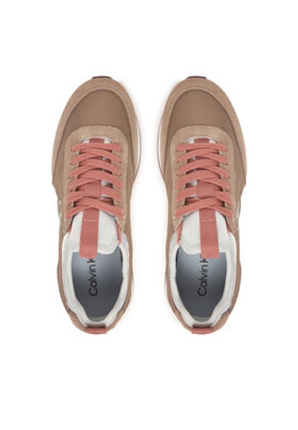 Calvin Klein Sneakersy Retro Runner Sock Laceup Mix Mat YW0YW02060 Brązowy. Kolor: brązowy. Materiał: materiał