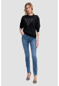 Guess - GUESS Czarna bluza damska z cyrkoniami Triangle Lace, Rozmiar XS. Okazja: na co dzień. Kolor: czarny. Materiał: jeans, dresówka. Wzór: aplikacja. Styl: elegancki, casual, klasyczny #5