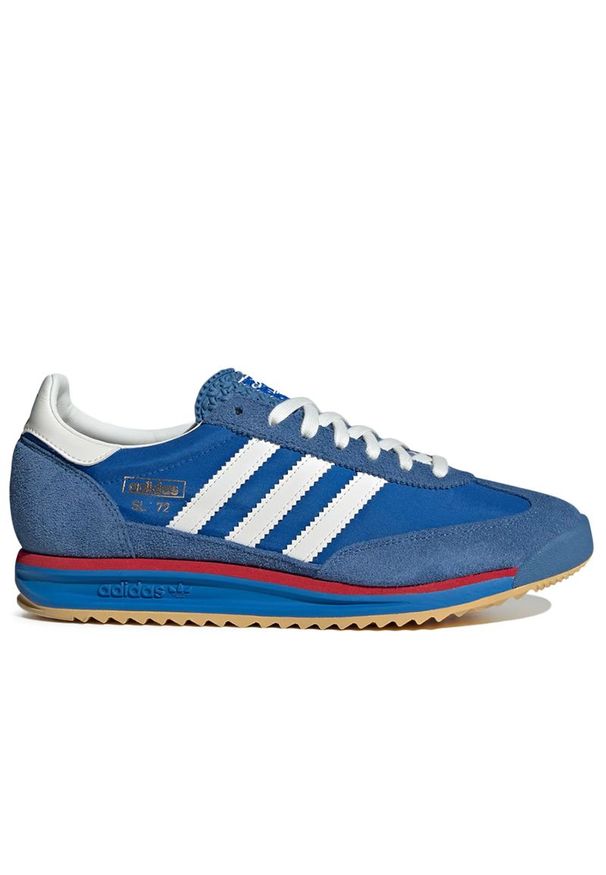 Adidas - Buty męskie adidas Originals SL RS 72 IG2132 - niebieskie. Okazja: na uczelnię. Zapięcie: pasek. Kolor: niebieski. Materiał: zamsz, nylon, guma. Szerokość cholewki: normalna. Wzór: aplikacja, paski. Sezon: lato