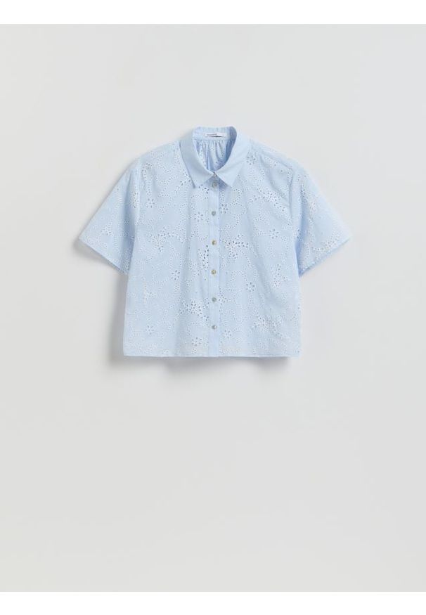 Reserved - Ażurowa koszula - jasnoniebieski. Kolor: niebieski. Materiał: bawełna. Wzór: ażurowy