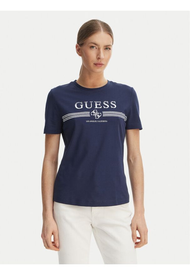 Guess T-Shirt V6GI07 K2968 Granatowy Regular Fit. Kolor: niebieski. Materiał: bawełna
