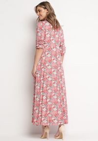 Born2be - Różowo-Czerwona Sukienka Koszulowa Fabillus. Okazja: na spacer. Kolor: różowy. Wzór: kwiaty. Typ sukienki: koszulowe. Materiał: tkanina. Długość rękawa: długi rękaw. Sezon: wiosna, lato. Styl: boho, klasyczny. Długość: maxi #5