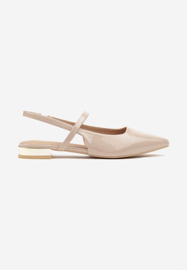 Renee - Beżowe Sandały Vices Typu Slingback ze Skórzaną Wkładką i Metaliczną Ozdobą Milozi. Okazja: na co dzień. Zapięcie: sprzączka. Kolor: beżowy. Materiał: skóra. Wzór: aplikacja. Sezon: lato. Styl: klasyczny, elegancki, casual