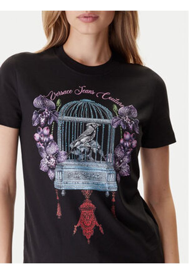 Versace Jeans Couture T-Shirt 79HAHP04 CJ01P Czarny Regular Fit. Kolor: czarny. Materiał: bawełna