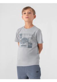 4f - T-shirt z nadrukiem chłopięcy. Kolor: szary. Materiał: dzianina, materiał, bawełna. Wzór: nadruk #1