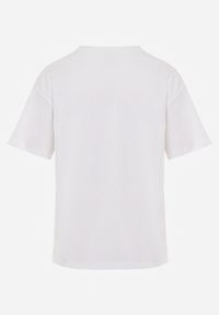 Born2be - Biały Bawełniany T-shirt z Ozdobną Aplikacją z Perełek i Cyrkonii Haidea. Okazja: na co dzień. Kolor: biały. Materiał: bawełna. Wzór: aplikacja. Styl: elegancki, casual #2