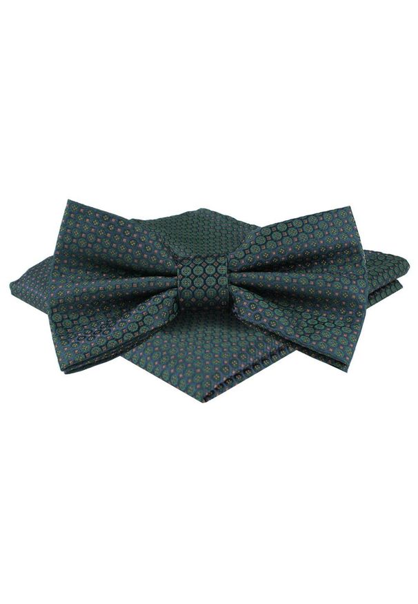 Mucha Męska w Zestawie z Poszetką - Alties - Zieleń, Groszki. Wzór: grochy. Styl: elegancki, sportowy