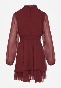 Renee - Bordowa Szyfonowa Sukienka Mgiełka o Rozkloszowanym Kroju z Bufiastymi Rękawami Aziva. Okazja: na co dzień. Kolor: czerwony. Materiał: szyfon. Typ sukienki: rozkloszowane, proste. Styl: casual #4