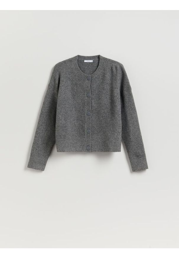 Reserved - Kardigan z obniżoną linią ramion - szary. Kolor: szary. Materiał: wełna, dzianina