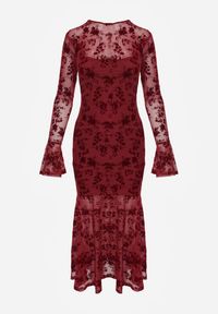 Renee - Czerwona Wieczorowa Sukienka VICES z Siateczki z Kwiatowym Wzorem z Weluru Azinene. Kolor: czerwony. Materiał: welur. Wzór: kwiaty. Typ sukienki: oversize. Styl: wizytowy #11