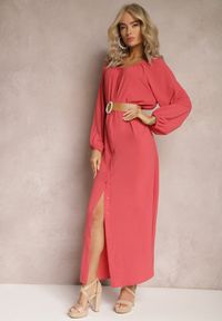 Renee - Czerwona Sukienka Palane. Kolor: czerwony. Materiał: materiał. Wzór: gładki, aplikacja. Styl: klasyczny. Długość: maxi