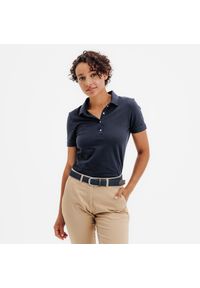 INESIS - Koszulka polo do golfa z krótkim rękawem damska Inesis MW500. Typ kołnierza: golf, polo. Kolor: niebieski. Materiał: poliester, materiał, bawełna. Długość rękawa: krótki rękaw. Długość: krótkie. Wzór: ze splotem. Styl: elegancki, sportowy, klasyczny #1