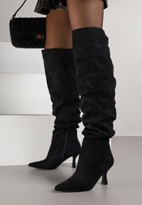 Renee - Czarne Kozaki w Stylu Slouchy na Szpilce Wiolisse. Okazja: na co dzień. Kolor: czarny. Materiał: jeans. Wzór: aplikacja. Obcas: na szpilce. Styl: casual #4