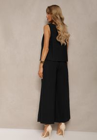 Renee - Czarny Komplet z Bawełny Spodnie Culottes i Luźny Top Tinelia. Kolor: czarny. Materiał: bawełna. Wzór: aplikacja #3