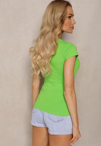 Renee - Jasnozielony T-shirt z Bawełny z Ozdobnym Nadrukiem Janesto. Kolor: zielony. Materiał: bawełna. Wzór: nadruk. Sezon: lato