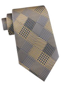 Krawat Męski - Angelo di Monti - Złoto i Niebieski, Kwadraty. Kolor: wielokolorowy, złoty, żółty. Materiał: tkanina. Styl: elegancki, wizytowy