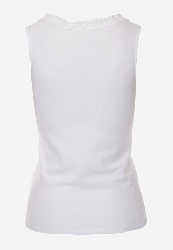 Born2be - Biały Bawełniany Top Bieliźniany z Siateczkową Górą z Koronką Bervisa. Kolor: biały. Materiał: bawełna, koronka. Wzór: koronka