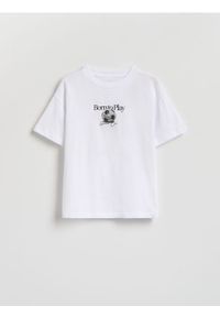 Reserved - Bawełniany t-shirt z nadrukiem - biały. Kolor: biały. Materiał: bawełna. Wzór: nadruk #1