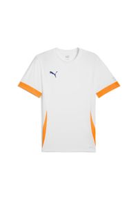 Puma - Męska koszulka do padla INDIVIDUAL PUMA White Vivid Blue Heat Fire Orange. Kolor: wielokolorowy, pomarańczowy, żółty, biały, niebieski