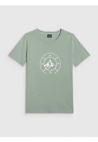 4f - 4F T-shirt regular z nadrukiem damski - zielony M. Okazja: na co dzień. Kolor: zielony. Materiał: bawełna, dzianina. Długość rękawa: krótki rękaw. Długość: krótkie. Wzór: nadruk. Styl: casual