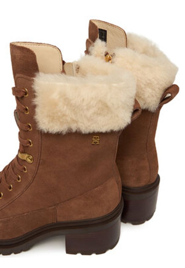 TOMMY HILFIGER - Tommy Hilfiger Trzewiki Th Shearling Lace Up Boot FW0FW08999 Brązowy. Kolor: brązowy. Materiał: skóra
