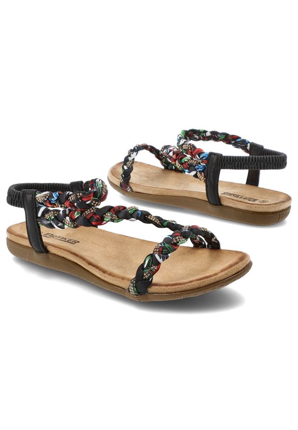 Sandały damskie Artiker, materiałowe lekkie i wygodne wsuwane na platformie, czarne, 56C1274. Okazja: na co dzień. Zapięcie: bez zapięcia, pasek. Kolor: czarny. Materiał: materiał, tkanina. Wzór: paski, aplikacja. Sezon: lato. Obcas: na platformie. Styl: wakacyjny, casual, elegancki