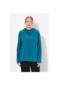 ULLA POPKEN - Damskie Polarowy półgolf krótki oversize kaptur długi rękaw z recyklingu. Kolekcja: plus size. Kolor: wielokolorowy, niebieski, zielony. Materiał: poliester, materiał. Długość rękawa: długi rękaw. Długość: krótkie #1