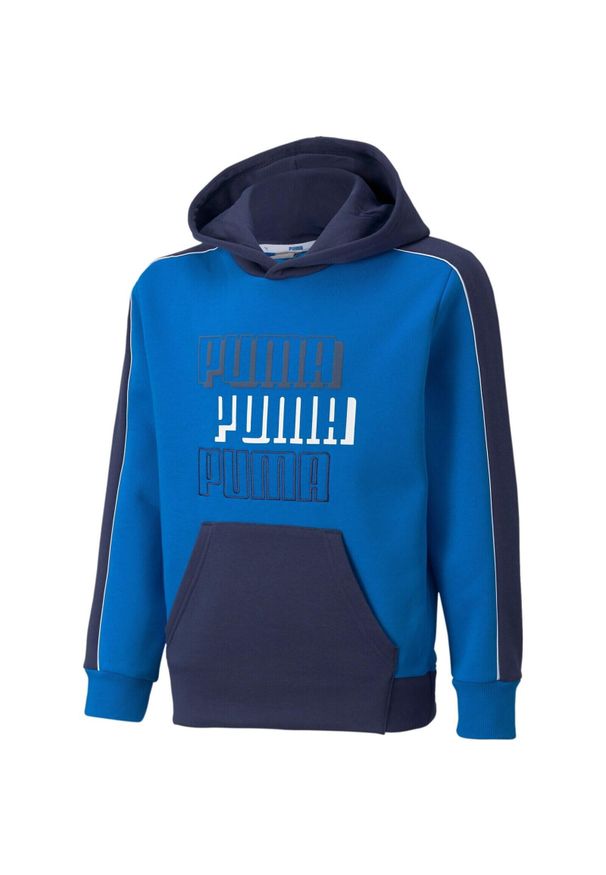 Bluza z kapturem Puma Alpha Hoodie Fl B, Dzieci. Typ kołnierza: kaptur. Kolor: niebieski. Materiał: materiał, bawełna