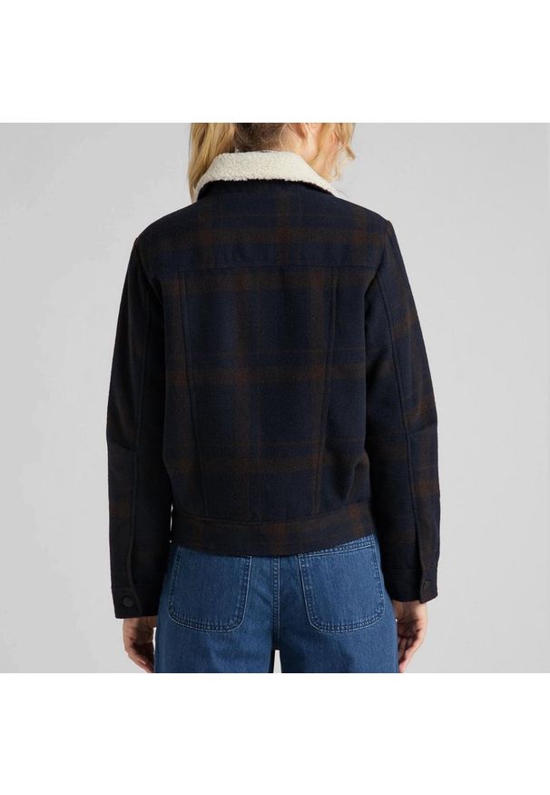 Lee - LEE WOOL CHECK SHERPA DAMSKA KURTKA PRZEJŚCIOWA WINTER BROWN L56XMSOH 112113150