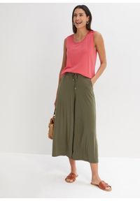 bonprix - Spodnie z dżerseju z wygodnym paskiem. Kolor: zielony. Materiał: jersey. Styl: elegancki