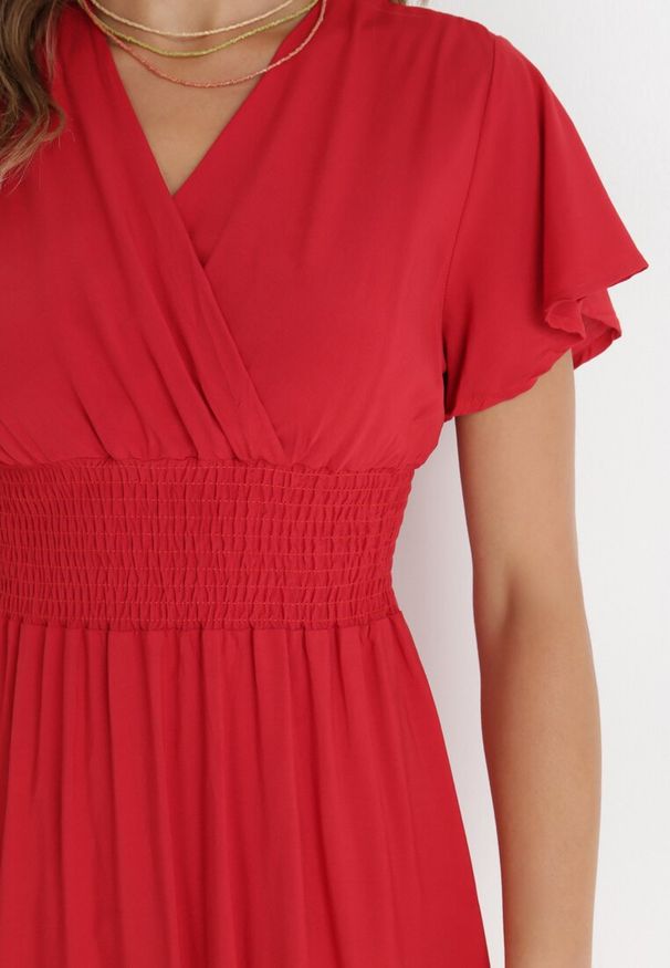 Born2be - Bordowa Sukienka z Wiskozy Saede. Okazja: na co dzień. Kolor: czerwony. Materiał: wiskoza. Wzór: gładki. Sezon: lato. Typ sukienki: kopertowe. Styl: casual. Długość: mini