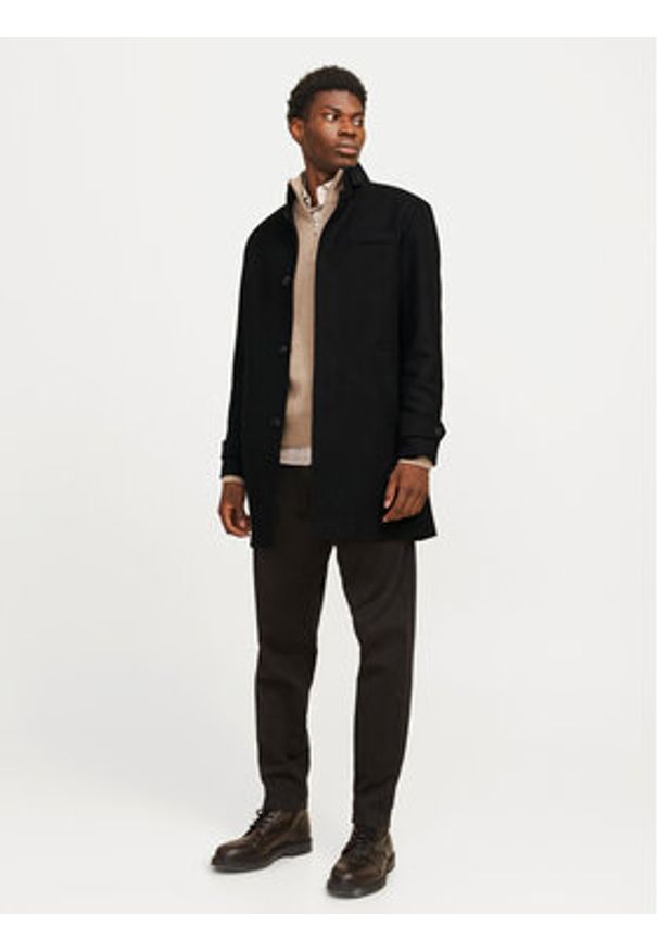 Jack & Jones Płaszcz wełniany Melton 12258672 Czarny Regular Fit. Kolor: czarny. Materiał: wełna, syntetyk