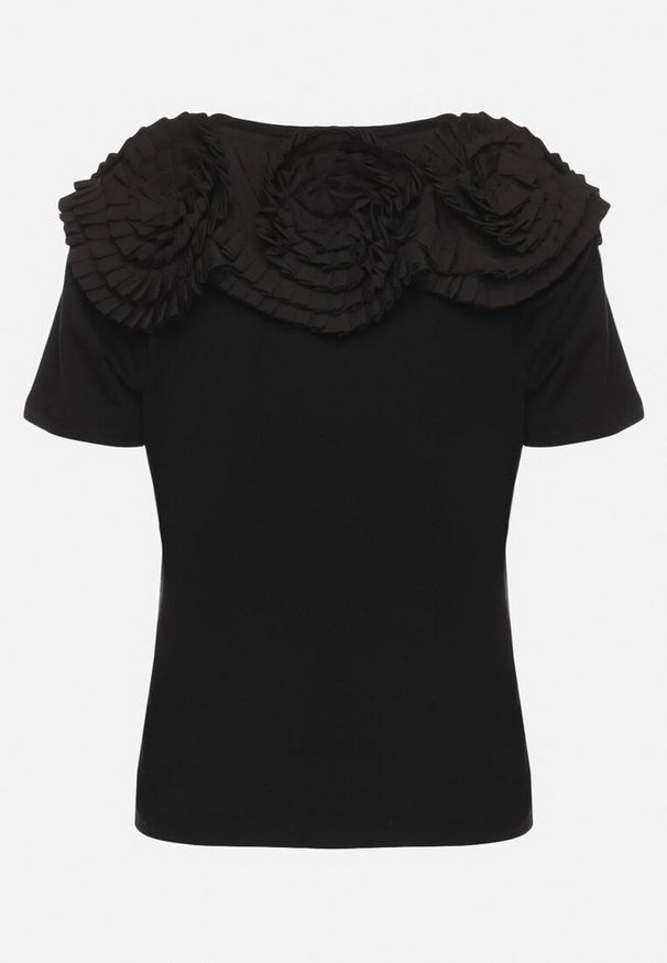 Born2be - Czarny Bawełniany T-shirt z Materiałową Aplikacją 3D Jolilena. Okazja: na co dzień, na spotkanie biznesowe, na spacer. Kolor: czarny. Materiał: materiał, bawełna. Wzór: aplikacja. Styl: klasyczny, elegancki, biznesowy, casual