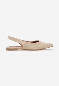 Renee - Jasnobeżowe Balerinki Typu Slingback Diarin. Nosek buta: otwarty. Kolor: beżowy. Materiał: zamsz, skóra. Sezon: lato. Obcas: na obcasie. Wysokość obcasa: niski #5