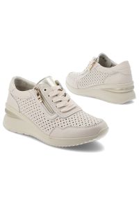 Sneakersy damskie Vinceza, ze skóry naturalnej licowej ażurowa cholewka zamek i sznurowanie lekka podeszwa, 95402, beżowe. Okazja: na co dzień. Zapięcie: sznurówki. Kolor: beżowy. Materiał: skóra. Szerokość cholewki: normalna. Wzór: ażurowy. Obcas: na platformie. Styl: sportowy, klasyczny, elegancki, casual #3