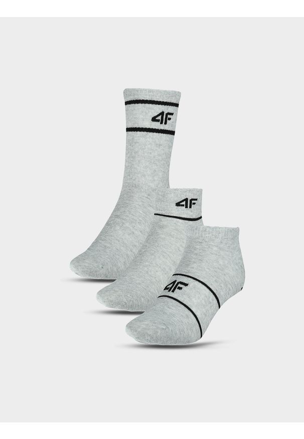 4f - 4F Skarpety casual (3-pack) uniseks - szare 32-34. Kolor: szary. Materiał: bawełna, włókno, materiał, poliamid