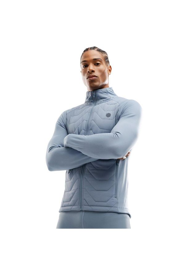 SIROKO - Męska lekka ocieplana kurtka treningowa Fitness Siroko Recharge. Kolor: niebieski. Materiał: materiał. Sezon: zima. Sport: fitness